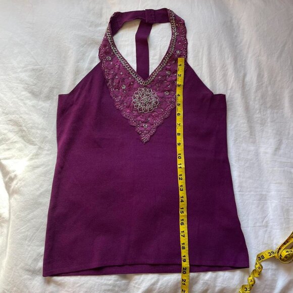 Purple Bead-Embellished Knit Halter Top - Picture 4 of 7